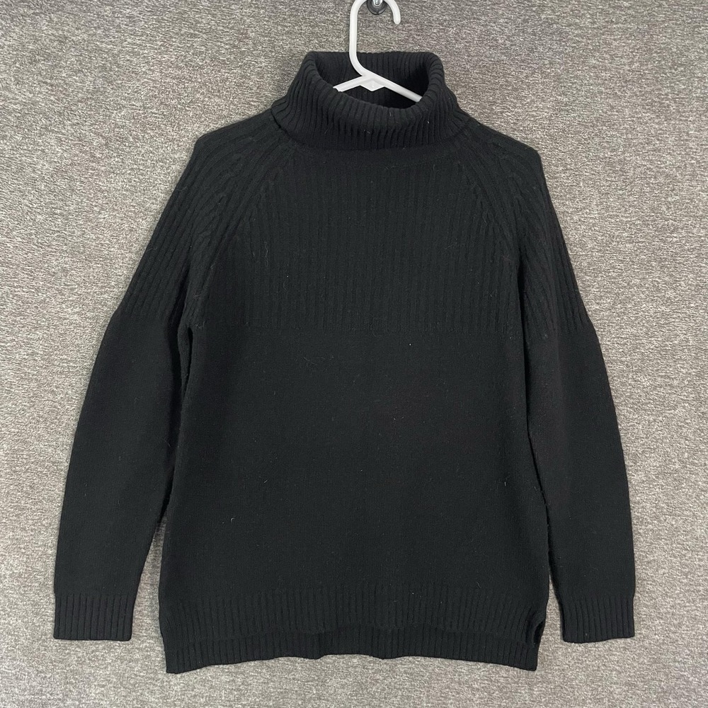Pura Cashmere Sweater Womens Small Black Merino Wool Turtleneck Pullover Knit